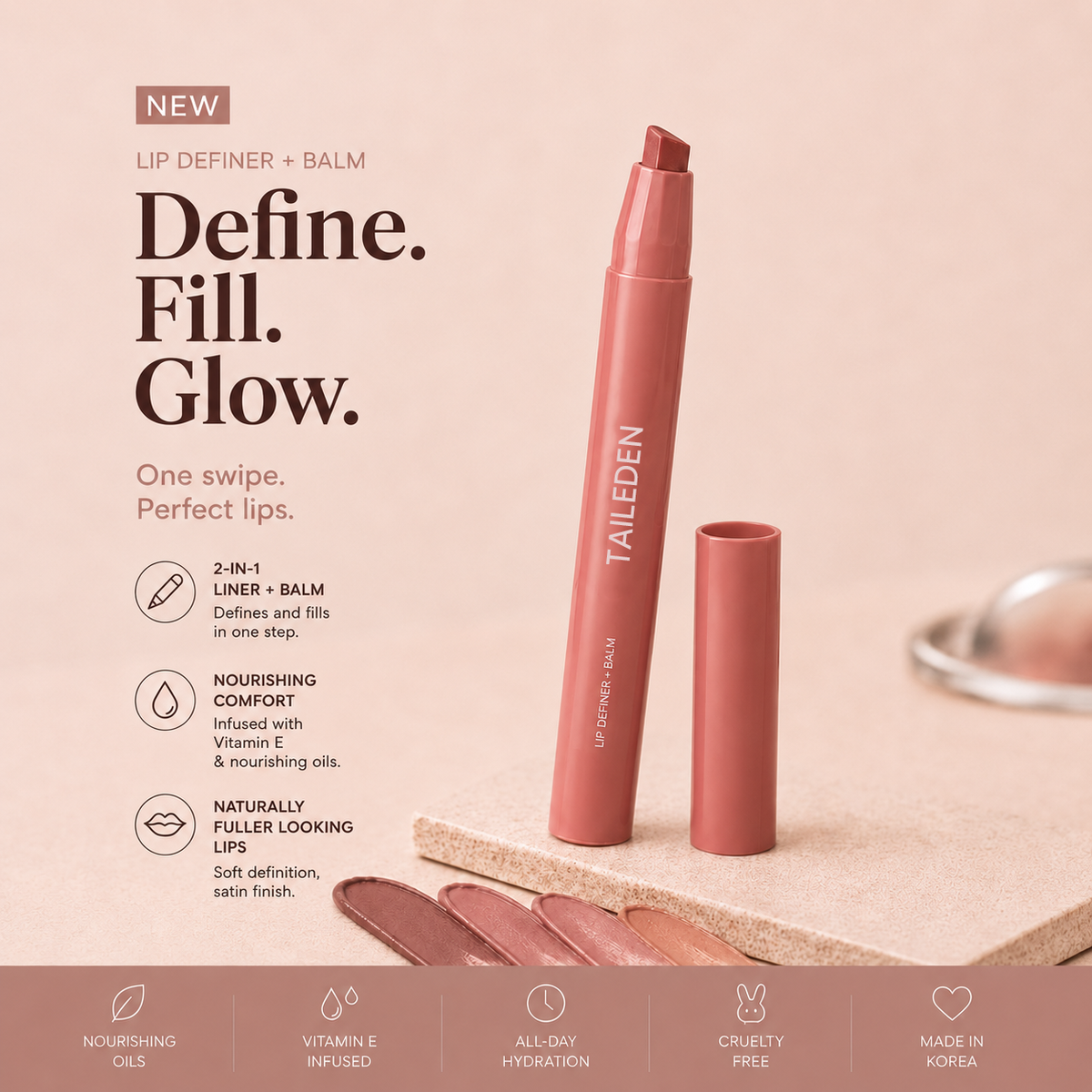 TAILEDEN Lip Definer - 2-in-1 Lip Liner & Balm